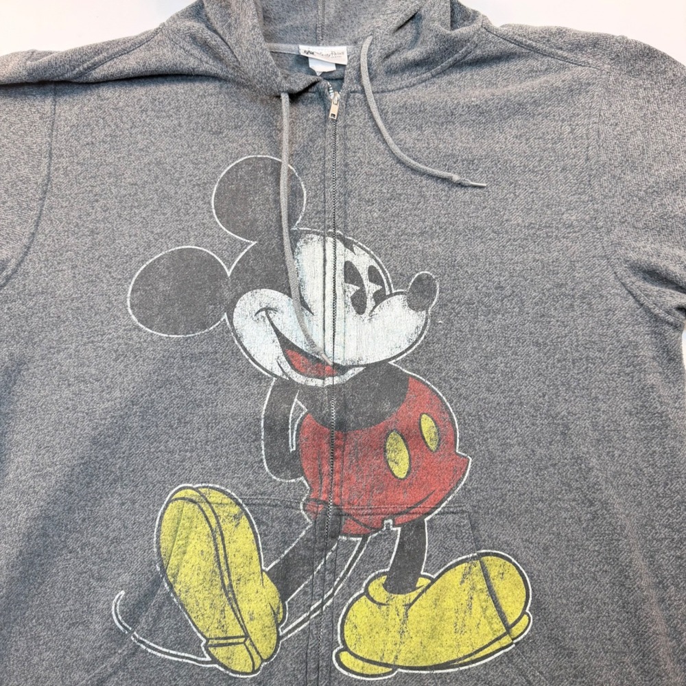 Disney Parks Mickey Mouse Full Zip Hoodie Gray Distressed Graphic Mens XXL